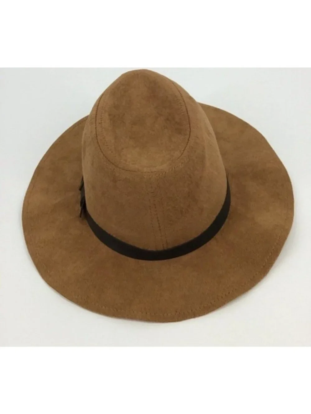 STEVE MADDEN Camel Faux Suede Wide Brim Fedora Western Belt Detail Chic Hat NEW